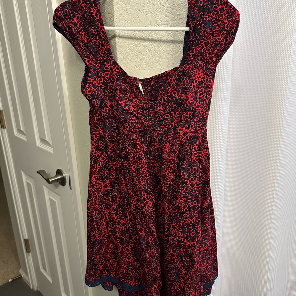 Free People Red and Navy Patterned Dress